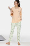 Zivame Tree Of Life Knit Cotton Pyjama Set - Yellow — thumbnail 4
